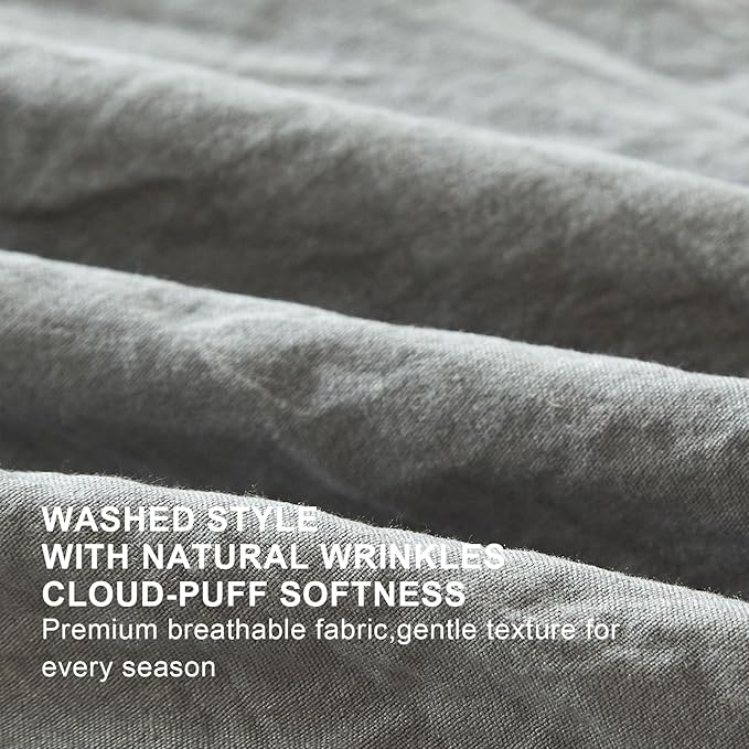 Grey Ruffle Comforter Set Twin, Pre-Washed Shabby Chic Bedding Set, Lightweight Cottagecore Soft Romantic Cozy 1 Comforter & 1 Sham, All-Season