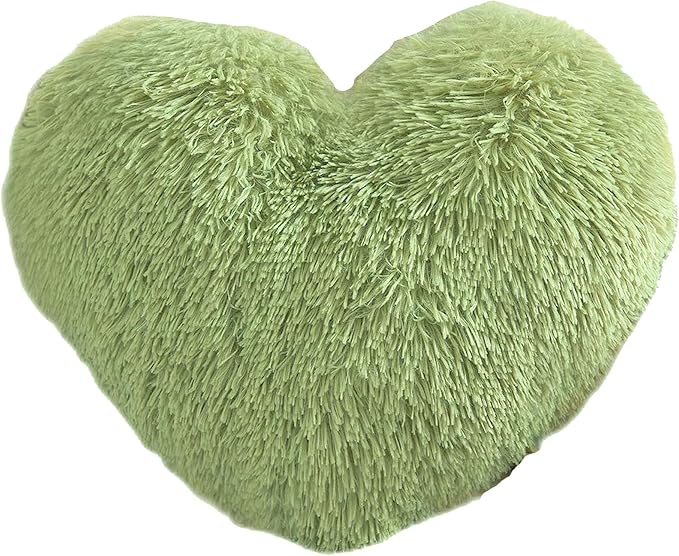 MorroMorn Fluffy Heart Throw Pillows, Shaggy Decorative Pillow for Sofa Couch Bed, Cute Room Decor Decorations for Women Girls Kids (Green)
