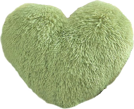 MorroMorn Fluffy Heart Throw Pillows, Shaggy Decorative Pillow for Sofa Couch Bed, Cute Room Decor Decorations for Women Girls Kids (Green)