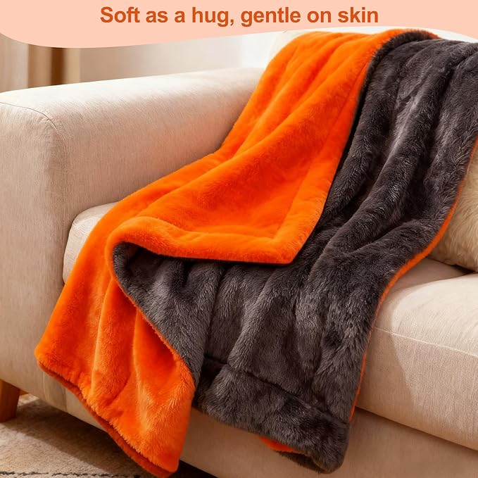 Electric Heated Blanket Throw 50" x 60" Soft Dual-Sided Flannel Fast Heating 12 Heat Levels 1–12H Timer & Overheat Protection & Auto Shut-Off & Machine Washable (Orange)