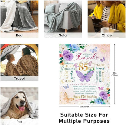 ZWERIVP 85th Birthday Gifts for Women, Women 85th Birthday Gifts, 85 Year Old Bday Decorations for Woman, Woman 85 Year Old Bday Throw Blankets 50"X60"