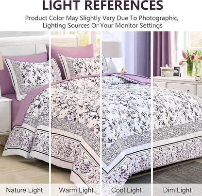 Dobuyly Purple Comforter Set Queen Size, 7 Piece Bed in a Bag Queen Floral Botanical Bedding Set, Soft Microfiber Bedding Comforter Sets with Sheets for All Season