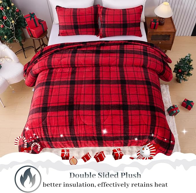 YIYEA Christmas Fluffy King Size Comforter Set, Luxury Faux Fur Comforter, Ultra Soft Plush Fuzzy Velvet Bedding Comforter Sets for Fall Winter, Cozy Warmth, No Shedding, 3PC, King