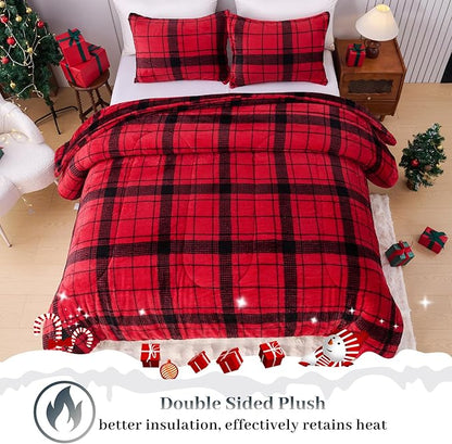 YIYEA Christmas Fluffy King Size Comforter Set, Luxury Faux Fur Comforter, Ultra Soft Plush Fuzzy Velvet Bedding Comforter Sets for Fall Winter, Cozy Warmth, No Shedding, 3PC, King