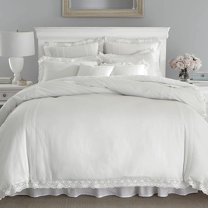 Laura Ashley Home - Throw Pillow with Envelope Closure, Elegant Home Decor for Bed or Sofa (Annabella White, 18" x 18")