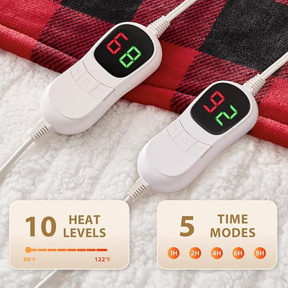 Homemate Electric Blanket Heated Queen Size - 84“x90“ Ultra Soft Cozy Flannel Heating Blanket with 10 Fast Heat Levels 8 Hours Auto Off Over-Heated Protection ETL Certification Keep Warm in Home