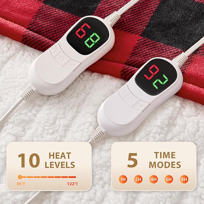 Homemate Electric Blanket Heated King Size - 100“x90“ Ultra Soft Cozy Flannel Heating Blanket with 10 Fast Heat Levels 8 Hours Auto Off Over-Heated Protection ETL Certification Keep Warm in Home
