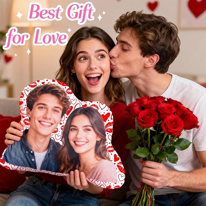 Custom Pillow with Picture & Text, Valentines Day Gifts for Boyfriend, 3D Personalized Head Face Pillows, Custom Stuffed Photo Pillow, Birthday Anniversary Funny Gift for Couple Friend Family (Shaped)