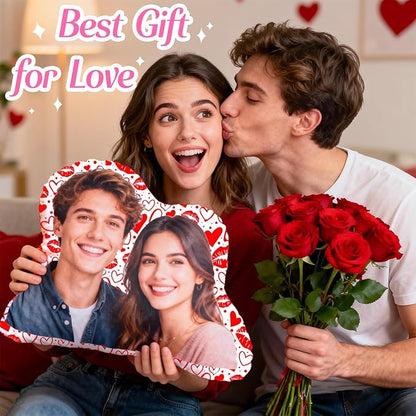 Custom Pillow with Picture & Text, Valentines Day Gifts for Boyfriend, 3D Personalized Head Face Pillows, Custom Stuffed Photo Pillow, Birthday Anniversary Funny Gift for Couple Friend Family (Shaped)