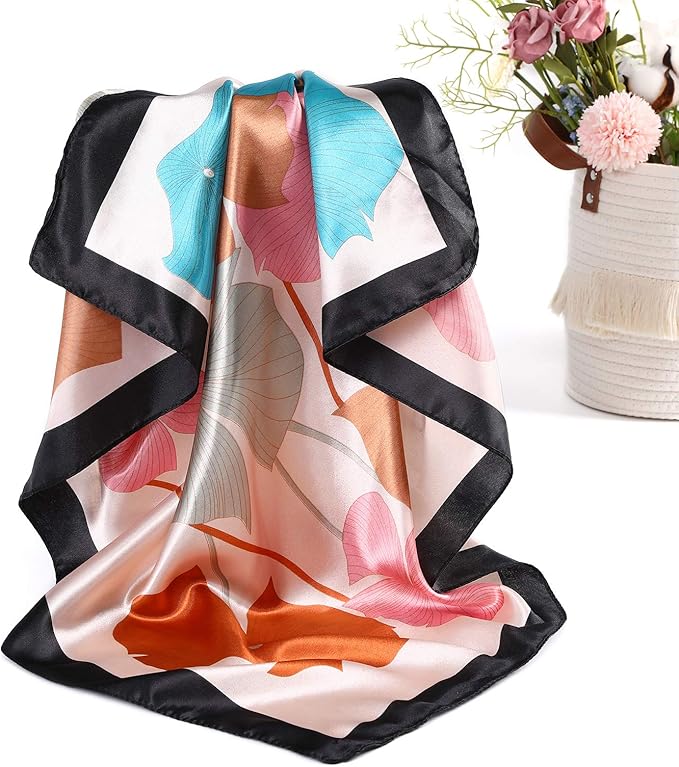 AWAYTR 35” Satin Large Square Head Scarves - 4PCS Silk Like Neck Scarf Hair Sleeping Wraps Satin Silk Scarfs for Women