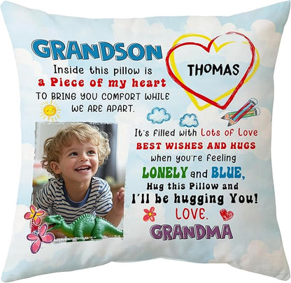 Hyturtle Personalized Grandson Pillow (Insert Included) Gifts from Grandma - Birthday Graduation for Grandson - Custom Name Sofa Couch Cushion Home Decor Pillow