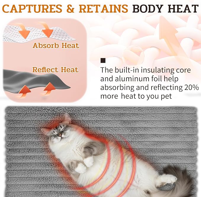 NWK Pack of 4 Fluffy Self Warming Cat Mat, Cat Blanket, Thermal Dog Mat, Washable, Non-Slip Bottom for Sofa & Crate & Kennel & Car Seat (Misty Gray, X-Large (43.5'' X 27.5'' X 0.7''))
