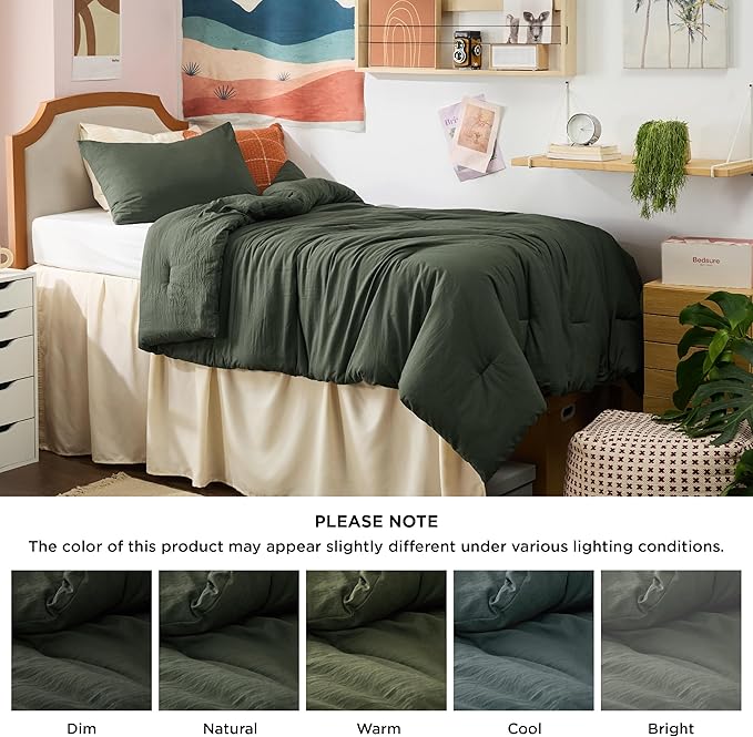Bedsure Twin/Twin XL Comforter Set, Dark Green Soft Prewashed Bedding for All Seasons, 2 Pieces GentleSoft™ Bed Set, 1 Lightweight Comforter (68"x88") and 1 Pillowcase (20"x26")