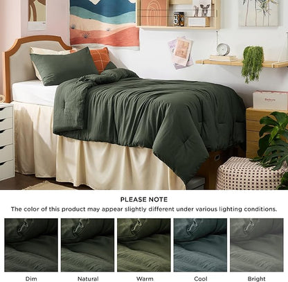 Bedsure Twin/Twin XL Comforter Set, Dark Green Soft Prewashed Bedding for All Seasons, 2 Pieces GentleSoft™ Bed Set, 1 Lightweight Comforter (68"x88") and 1 Pillowcase (20"x26")