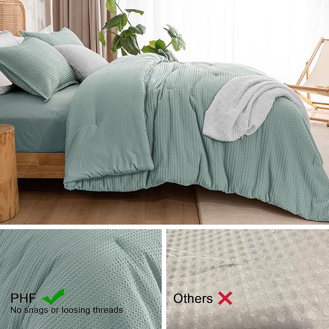 PHF Soft Waffle Comforter Set King Size- Comfy Breathable Waffle Weave Comforter with 2 Pillow Shams, 3 Pieces Less Snagging Lightweight Textured Bedding Set for All Season, Dusty Blue
