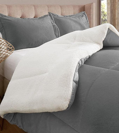 Elegant Comfort Super Soft Sherpa Comforter 2-Piece Set Premium Quality, Heavy Weight Reversible Down Alternative Micro-Suede, Sherpa Comforter, Twin XL, Silver Gray