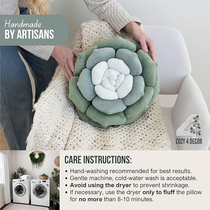 Throw Pillow in Monochromatic Colors - Flower Shaped Pillow – Soft Plush Floral Throw Pillow for Bed, Couch, Sofa & Kids Room | Cute Fluffy Bloom Cushion for Aesthetic Room Decor