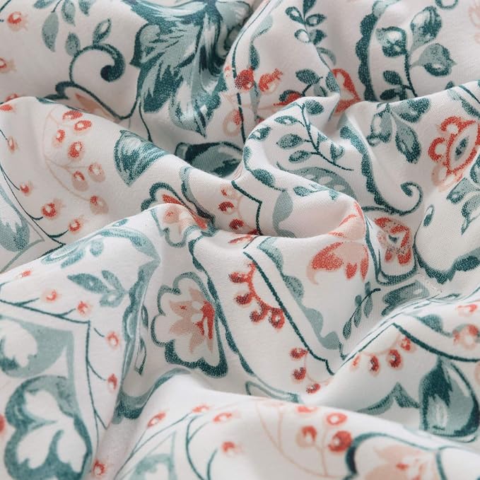 CLOTHKNOW Green Floral Queen Comforter Set Botanical Bedding Comforter Sets Boho Comforter Pumpkin Comforter Queen with 2 x Pillow Cases