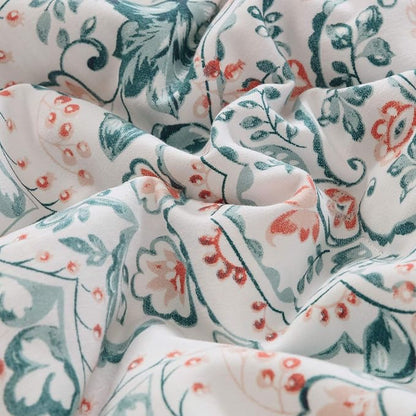 CLOTHKNOW Green Floral Queen Comforter Set Botanical Bedding Comforter Sets Boho Comforter Pumpkin Comforter Queen with 2 x Pillow Cases