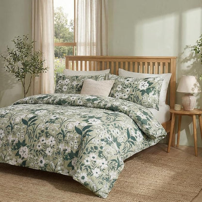 100% Cotton Comforter King Size Sage Green Floral Bedding Set Reversible Botanical Comforter Set 3 Pcs Cottagecore Aesthetic Soft Bedding Sets for All Season