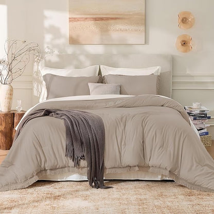 Andency Comforter Full Size Set Khaki, 3 Pieces Boho Winter Lightweight Bedding Comforter Sets, All Season Tassel Bed Set (79x90In Comforter & 2 Pillowcases)