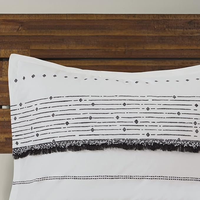 INK+IVY Luxurious Cotton-Bedding Set - Mid Century Trendy Geometric Design, All Season Cozy-Cover With Matching-Shams, Full/Queen, Nea Trims Black/Multi