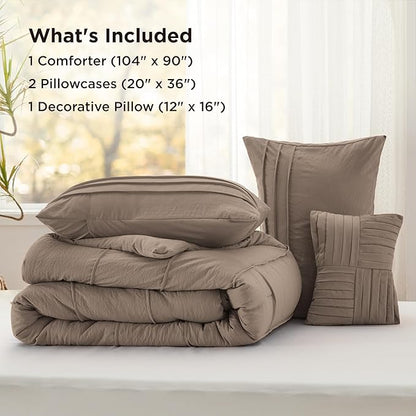 Bedsure Brown King Size Comforter Set - 4 Pieces Pinch Pleat Bed Set, Down Alternative Bedding Sets for All Season, 1 Comforter, 2 Pillowcases, 1 Decorative Pillow