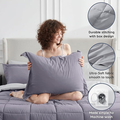 Nestl 7 Piece King Comforter Set – Grayish Purple Reversible Bed in a Bag – Complete King Size Bedding Set with Sheets, Pillowcases and Shams
