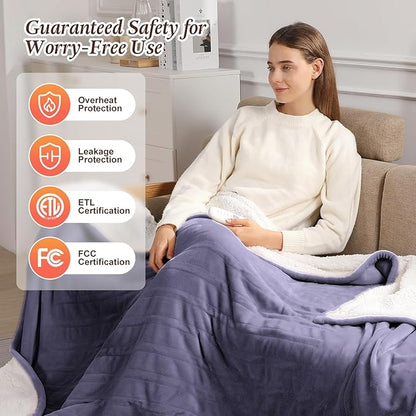 Electric Blanket Full Size Heated Blanket 72X84in, Flannel and Fluffy Sherpa Heating Blanket for Sofa, Fast Heating and Over-Heat Protection Warming Blanket, Great Gift for Grandma (Lavender Purple)