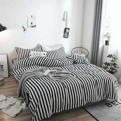 Cottonight Striped Comforter Set Queen White and Black Striped Comforter Full Vertical Modern Cotton Soft Breathable Bedding Comforter Set for Women Men Adults Kids