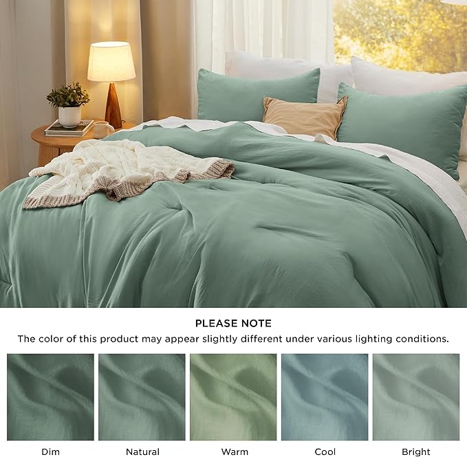 Bedsure Full Comforter Set, Sage Green Soft Prewashed Bedding for All Seasons, 3 Pieces GentleSoft™ Bed Set, 1 Lightweight Comforter (82"x86") and 2 Pillowcases (20"x26")