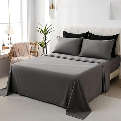 DOWNCOOL Full Size Comforter Sets, 7Pcs Full Size Bedding Sets Black/Grey, All Season Down Alternative Bedding Comforter Sets with Comforter, Flat Sheet, Fitted Sheet, 2 Pillow Shams & 2 Pillowcases