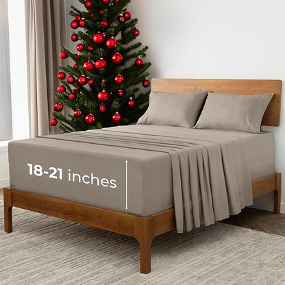 Mellanni Extra Deep Queen Sheets - 4 PC Iconic Collection Bedding - Hotel Luxury, Ultra Soft, Cooling Bed Sheets - Wrinkle, Fade, Stain Resistant (Queen, Tan)