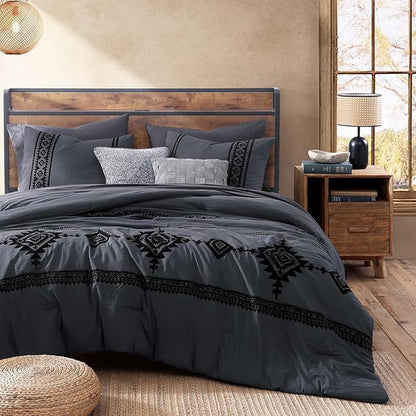 MaiRêve Embroidery King Size Comforter Set Crown Blue, Boho Farmhouse Western Bedding Set 7 Pieces, All Season Bed in A Bag Comforter Set with Sheets, Pillowcases & Shams