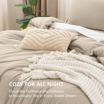 Litanika Comforters Khaki Oversized King Size, 3 Pieces Lightweight Solid Bedding Comforter Set, All Season Fluffy Bed Set (120x98In Comforter & 2 Pillowcases)