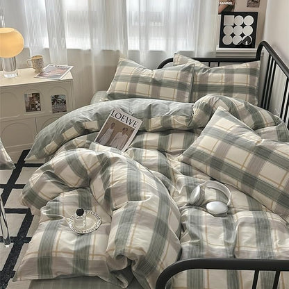 mixinni Full Comforter Set Green Geometric Checkered Plaid Bedding Comforter Set Men Boys Modern Style All Season Soft Fluffy Lightweight Bedding Set-Full Size
