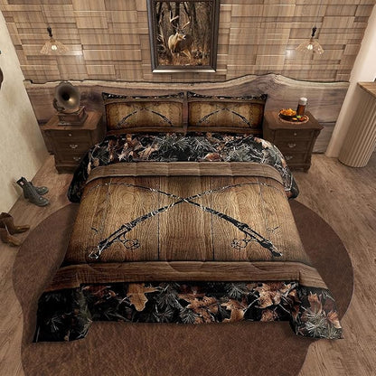 Erosebridal Camouflage Fishing Bedding Set Full Fishing Line Rod Comforter Set Rustic Farmhouse Tree Branch Camo Quilt Bedding for Kids Adults Cabin Lodge Bed Comforter Set Soft Lightweight 3 Pcs
