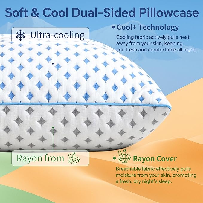 Memory Foam Pillows 2 Pack – Adjustable Loft Cooling Pillows King Size Set of 2 for Sleeping, Firm, Supportive, and Breathable Design for Hot, Side, Back, and Stomach Sleepers