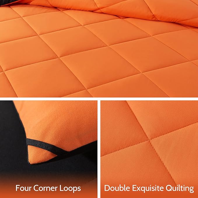 Decroom Lightweight Twin Comforter Set with 1 Pillow Sham - 2 Pieces Set - Quilted Down Alternative Comforter/Duvet Insert for All Season - Orange/Black - Twin/Twin XL Size