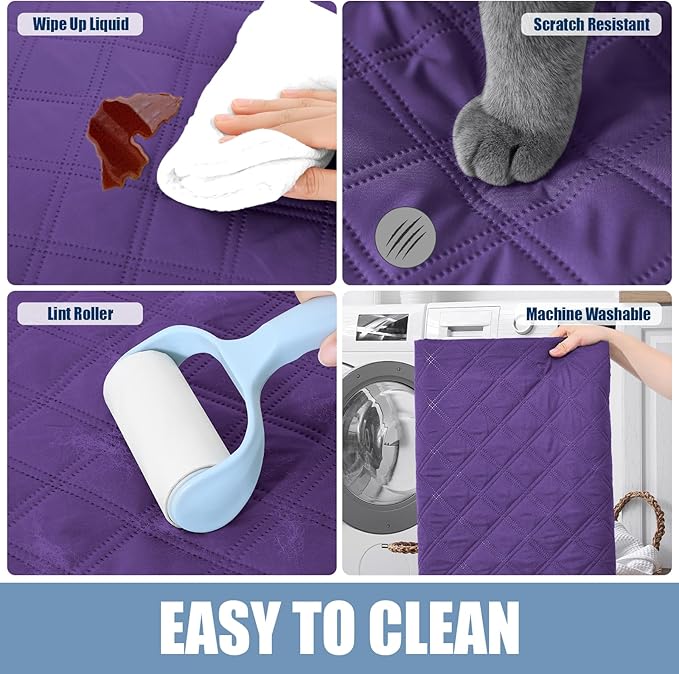 Smiry Waterproof Dog Bed Cover Pet Blanket, Soft Washable Dog Blanket for Furniture Bed Couch Sofa Reversible, Checkered (30"x53", Purple/Purple)
