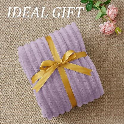 BEDELITE Fleece Throw Blanket for Couch - 300GSM Soft & Warm Fluffy Lilac Blanket, Decorative and Giftable Striped Blankets for Women, Men, 50"x60"