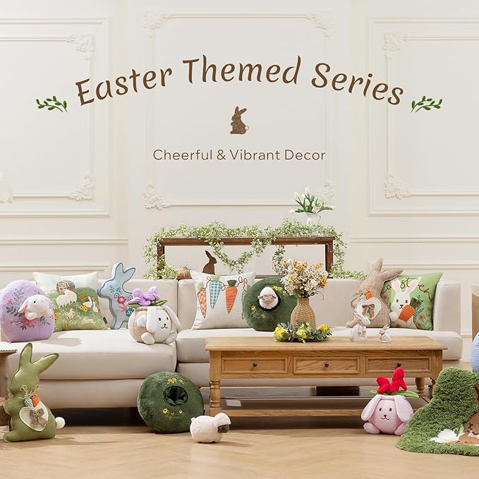 Phantoscope Happy Easter Egg Shaped Throw Pillow with Bunny, Teddy Fleece Soft Egg Pillow with Floral Embroidered Decorative Pillows for Couch Sofa Bed Chair, Favors Gifts, Purple, 14.5 x 12.5 Inches