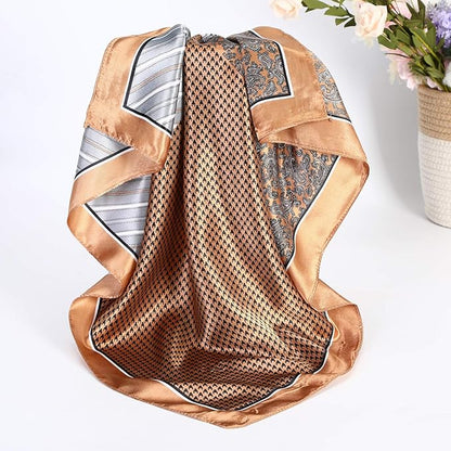 AWAYTR 35” Satin Large Square Head Scarves - 4PCS Silk Like Neck Scarf Hair Sleeping Wraps Satin Silk Scarfs for Women
