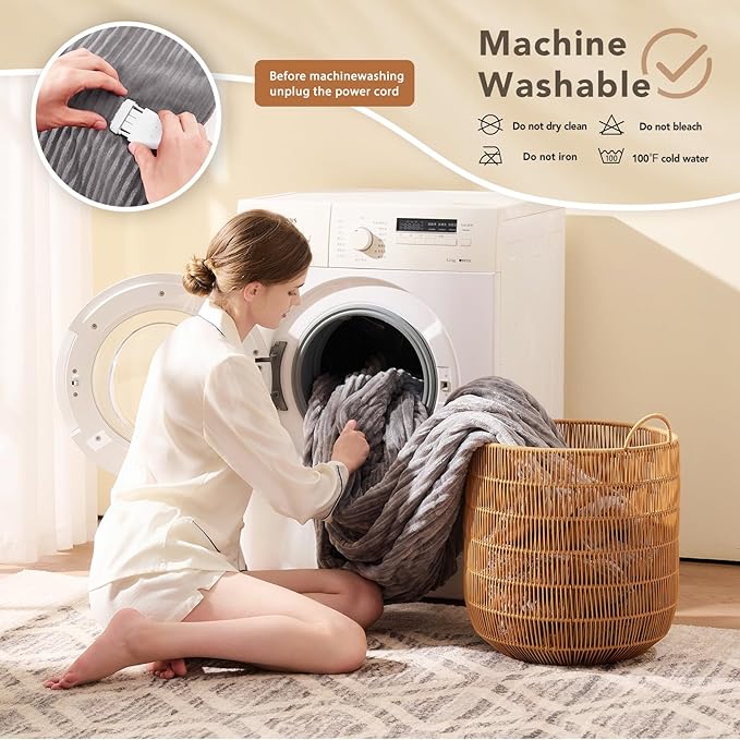 Homemate Electric Heated Blanket Twin Size - 62"x84" Heating Blanket Twin Size 1/2/4/6/8 Hours Auto-Off 10 Heat Level Over-Heat Protection Soft Flannel Sherpa ETL Certification
