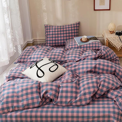 HighBuy Queen Comforter Set Purple Plaid Gingham Comforter Vintage Style Checkered Pattern Comforter Set for Women Men,3 Piece Grid Plaid Bedding Comforter Fluffy Soft Lightweight