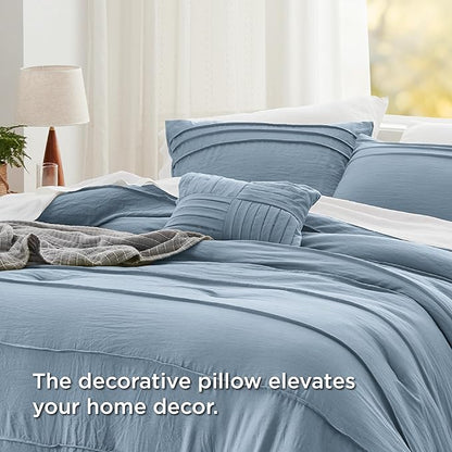 Bedsure Twin Comforter Set - 3 Pieces Pinch Pleat Bed Set, Light Blue Boho Bedding for All Season, 1 Soft Comforter, 1 Pillowcase, 1 Decorative Pillow
