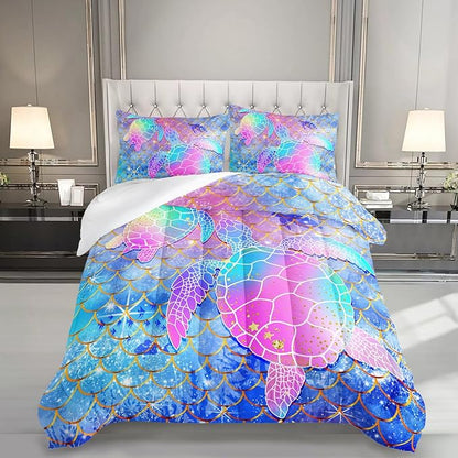 Mermaid Scales Bedding Set for Girls,Rainbow Scales Mermaid Printed Comforter Set Twin Size for Kid Women,Glitter Star Bed Set Quilts Set Lightweight