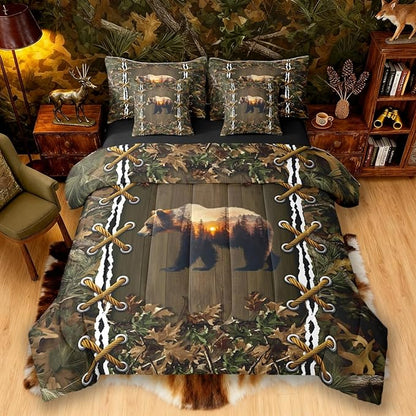 Cabin Comforter Set 7 Piece Bed in a Bag Twin | Botanical Leaves Bear Bedding Sets Mens Camouflage Comforter and Sheet Set, Woodland Animals Country Bed Sets,Hunting Rustic Farmhouse Decor