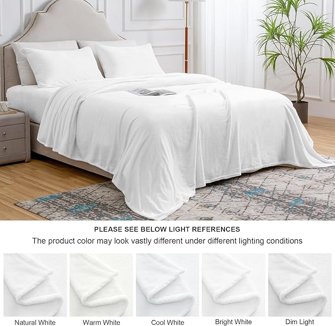 BEDELITE Flannel Sheets King Size Bright White - Super Soft Fleece Sheets Set Fluffy Extra Plush, 4 Piece(Include Fitted Sheet, Flat Sheet, 2 Pillowcases)