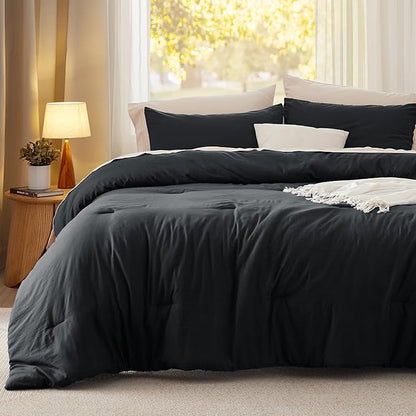 Bedsure Oversized King Comforter Set, Black Soft Prewashed Bedding for All Seasons, 3 Pieces GentleSoft™ Bed Set, 1 Lightweight Comforter (120"x98") and 2 Pillowcases (20"x36")